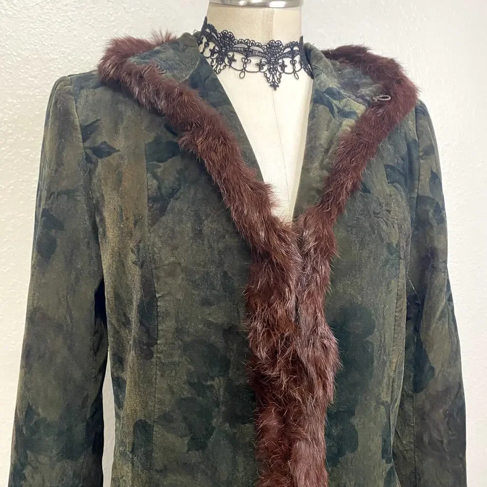 Vintage Madeline Velvet and Genuine Fur Trim Floor Length Coat Grunge Goth - Picture 8 of 16